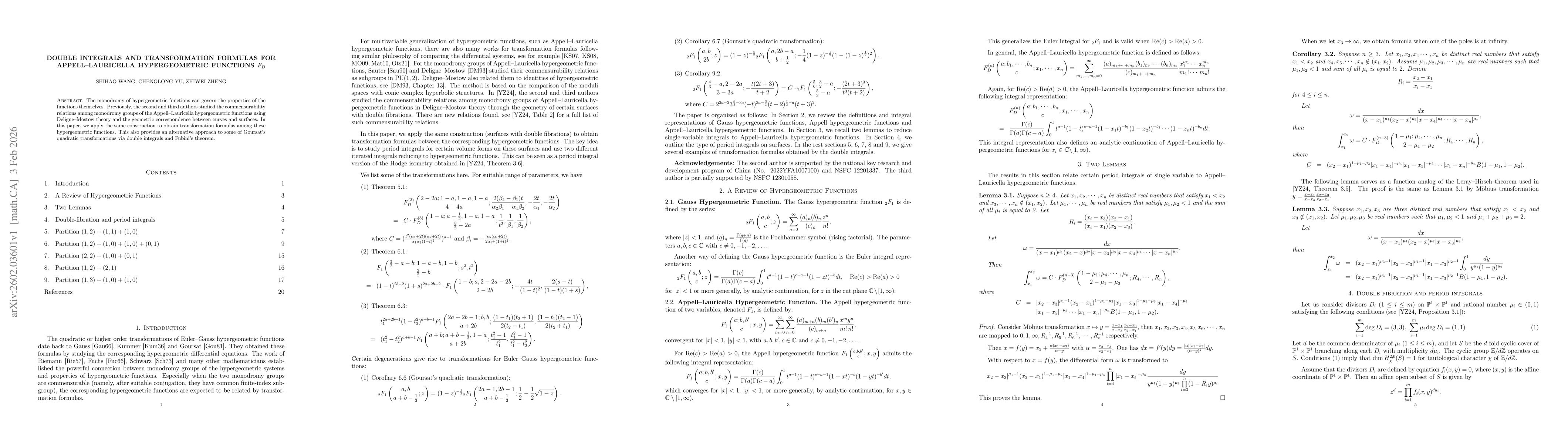 Thumbnail for Double integrals and transformation formulas for Appell--Lauricella hypergeometric functions $F_D$