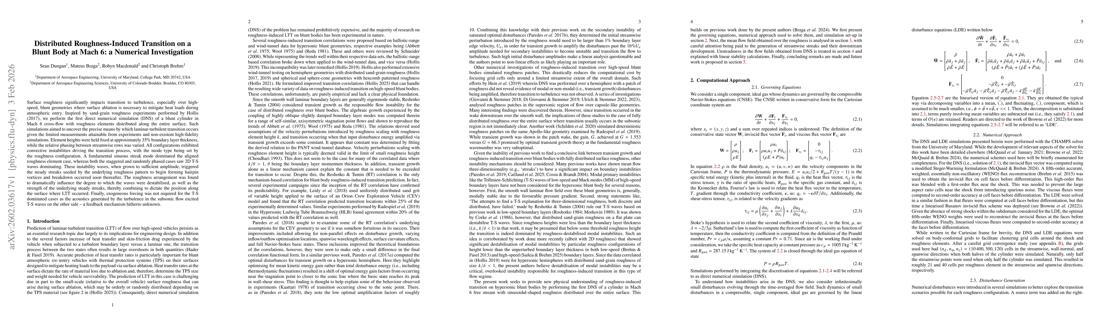 Thumbnail for Distributed Roughness-Induced Transition on a Blunt Body at Mach 6: a Numerical Investigation