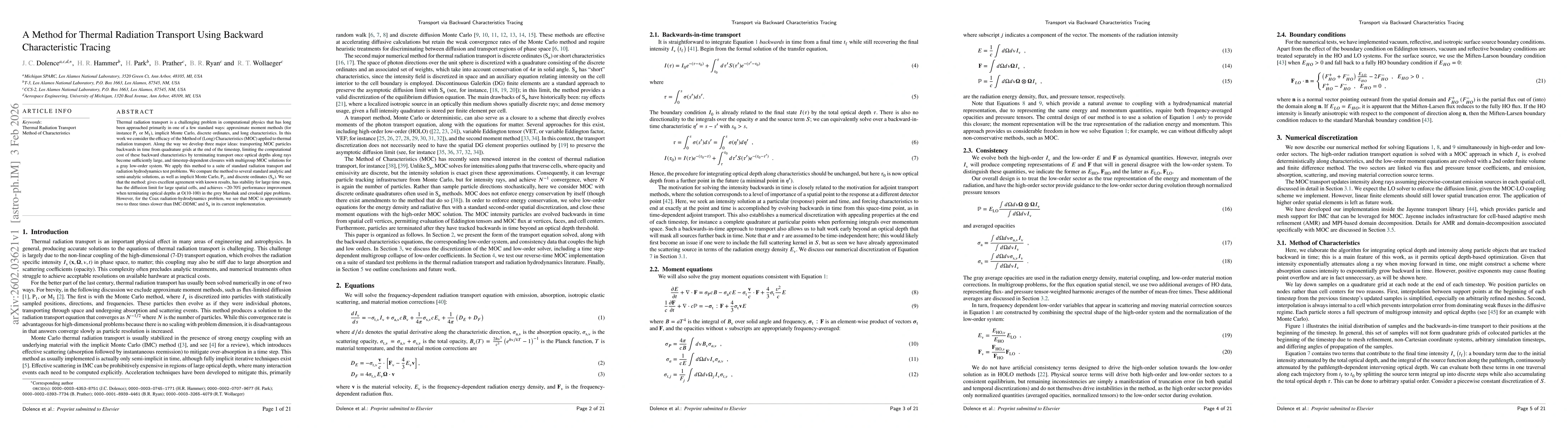 Thumbnail for A Method for Thermal Radiation Transport Using Backward Characteristic Tracing