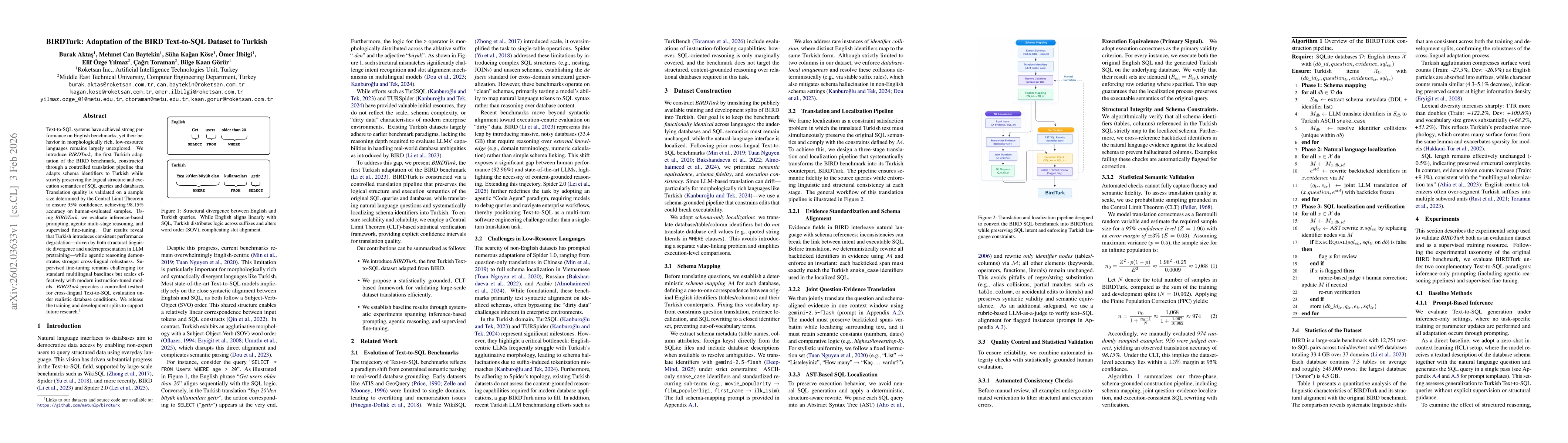 Thumbnail for BIRDTurk: Adaptation of the BIRD Text-to-SQL Dataset to Turkish