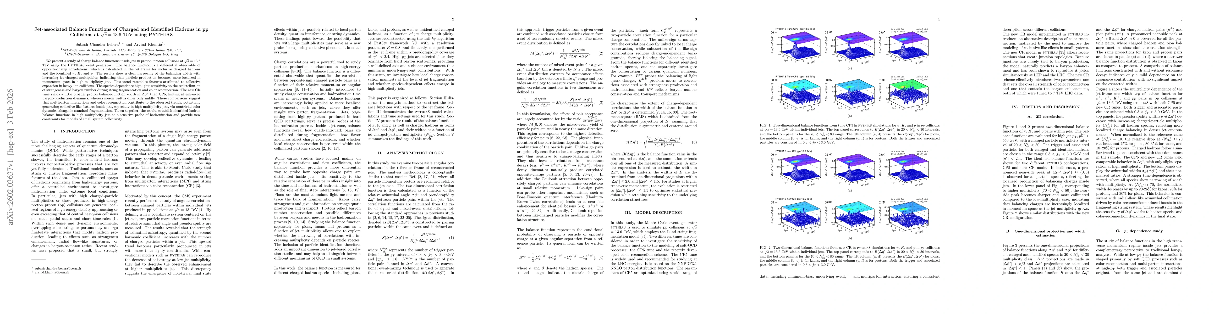 Thumbnail for Jet-associated Balance Functions of Charged and Identified Hadrons in pp Collisions at $\sqrt{s}=13.6$ TeV using PYTHIA8