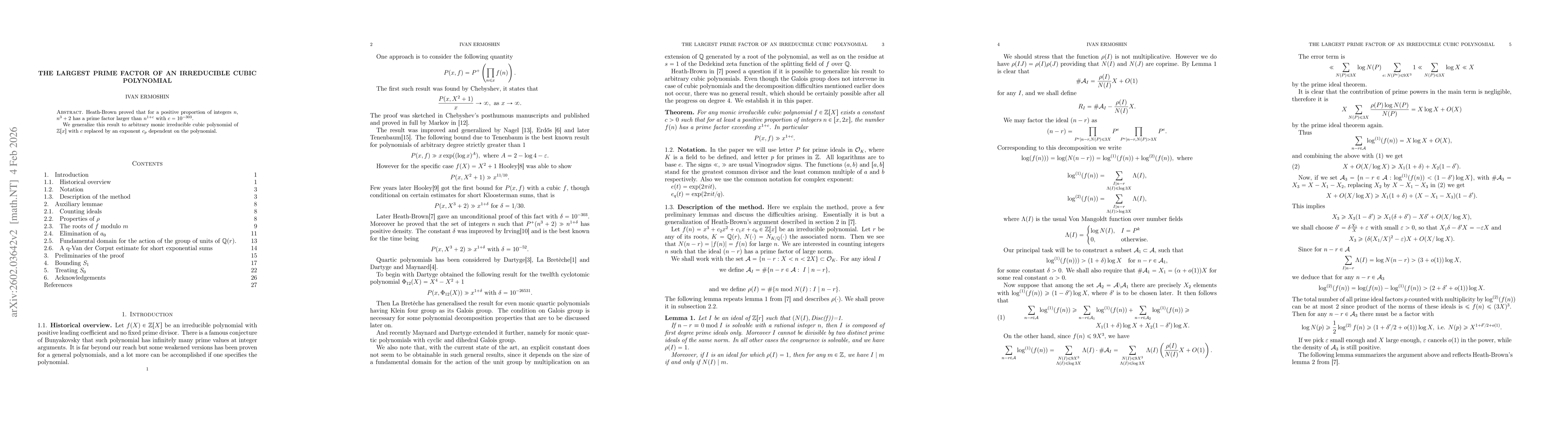 Thumbnail for The largest prime factor of an irreducible cubic polynomial