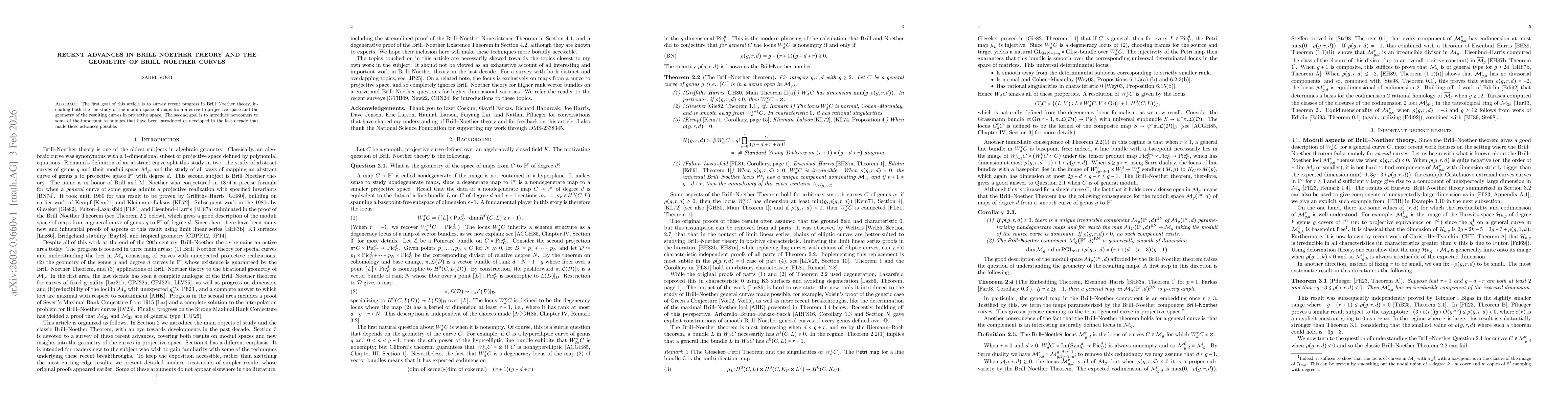 Thumbnail for Recent advances in Brill--Noether theory and the geometry of Brill--Noether curves