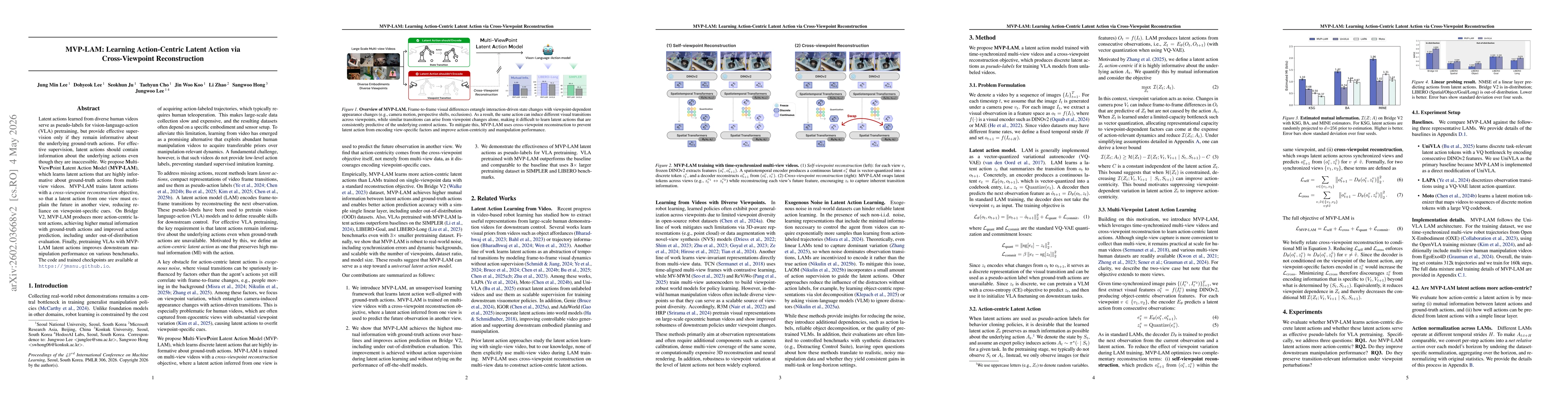 Thumbnail for MVP-LAM: Learning Action-Centric Latent Action via Cross-Viewpoint Reconstruction
