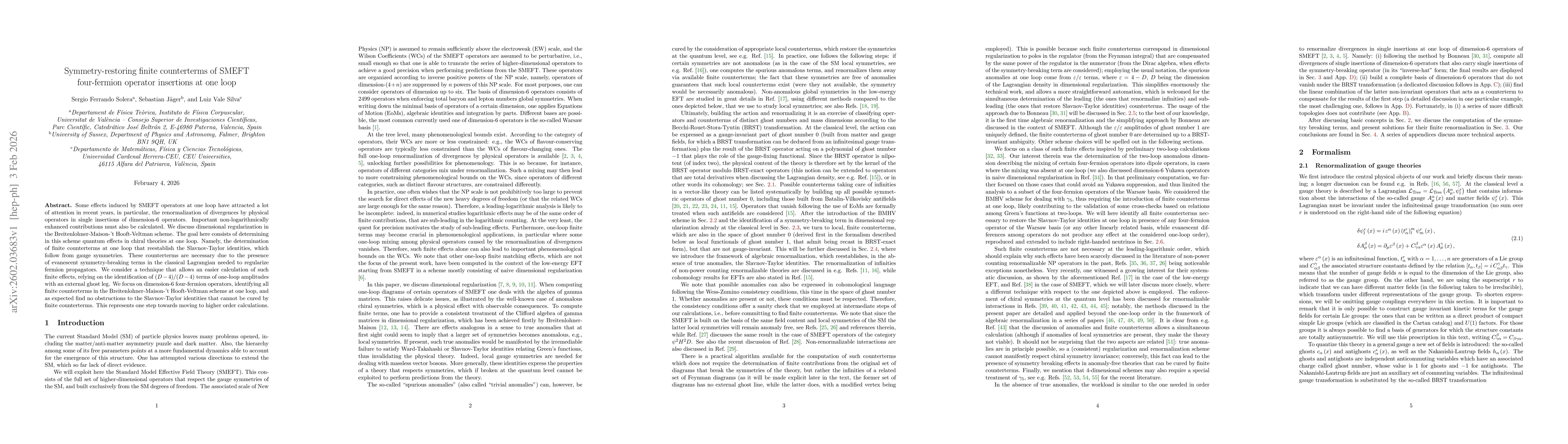 Thumbnail for Symmetry-restoring finite counterterms of SMEFT four-fermion operator insertions at one loop