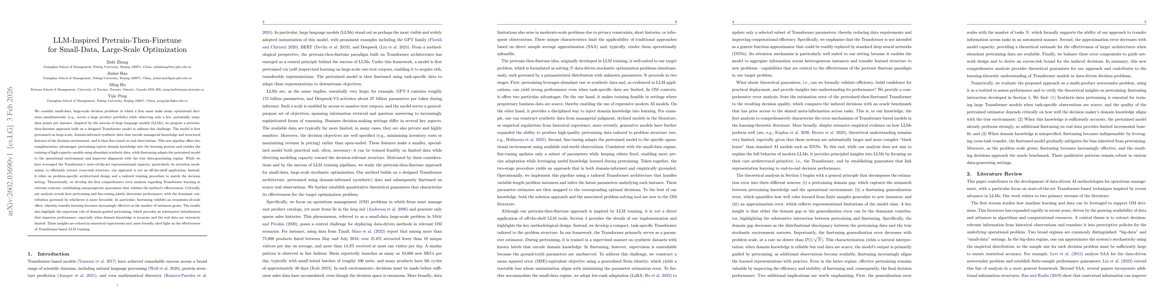 Thumbnail for LLM-Inspired Pretrain-Then-Finetune for Small-Data, Large-Scale Optimization