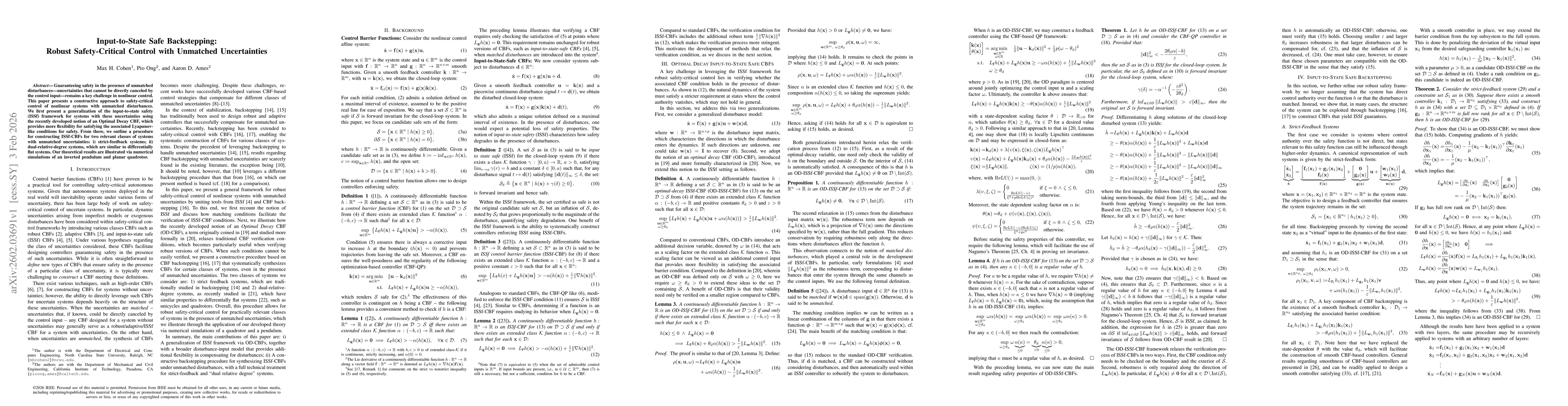 Thumbnail for Input-to-State Safe Backstepping: Robust Safety-Critical Control with Unmatched Uncertainties