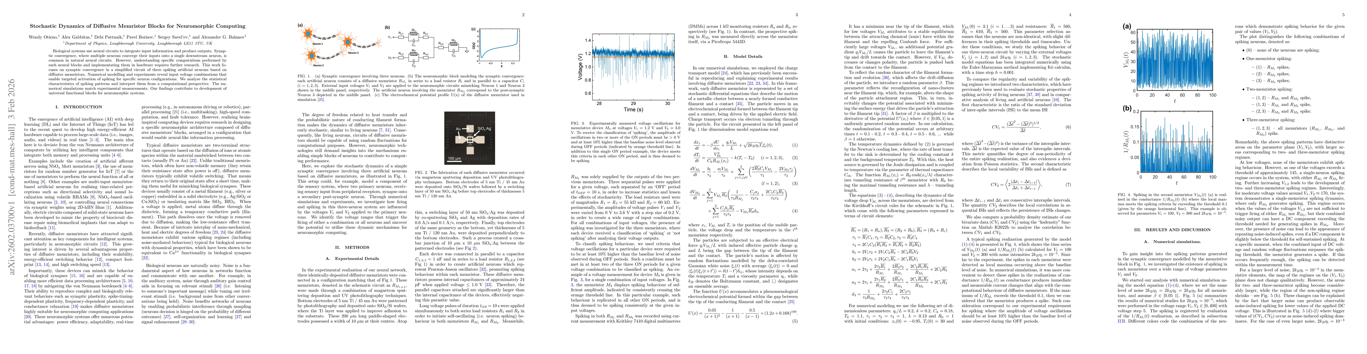 Thumbnail for Stochastic Dynamics of Diffusive Memristor Blocks for Neuromorphic Computing