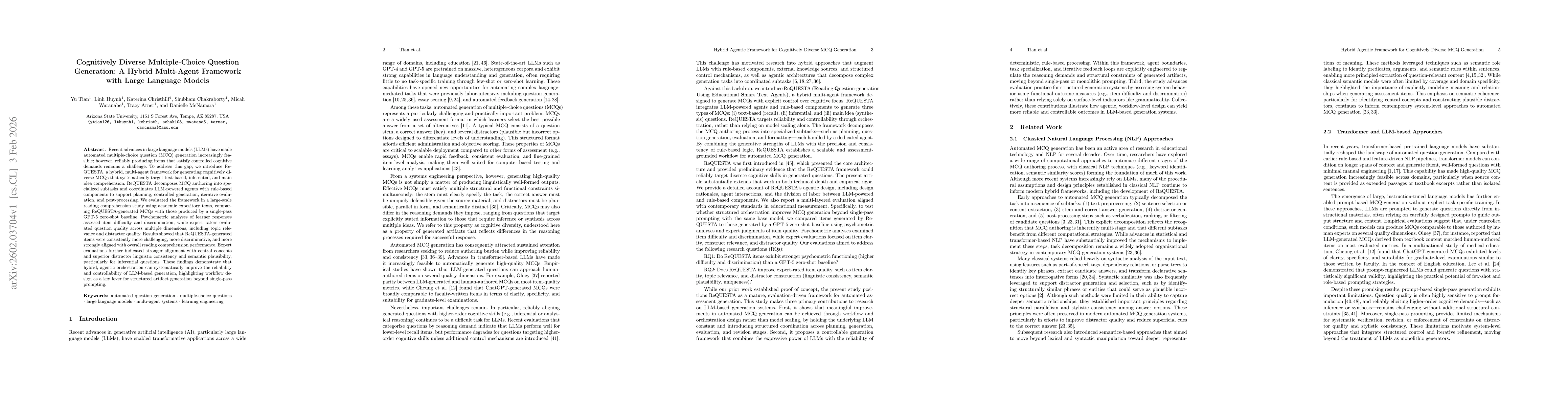 Thumbnail for Cognitively Diverse Multiple-Choice Question Generation: A Hybrid Multi-Agent Framework with Large Language Models