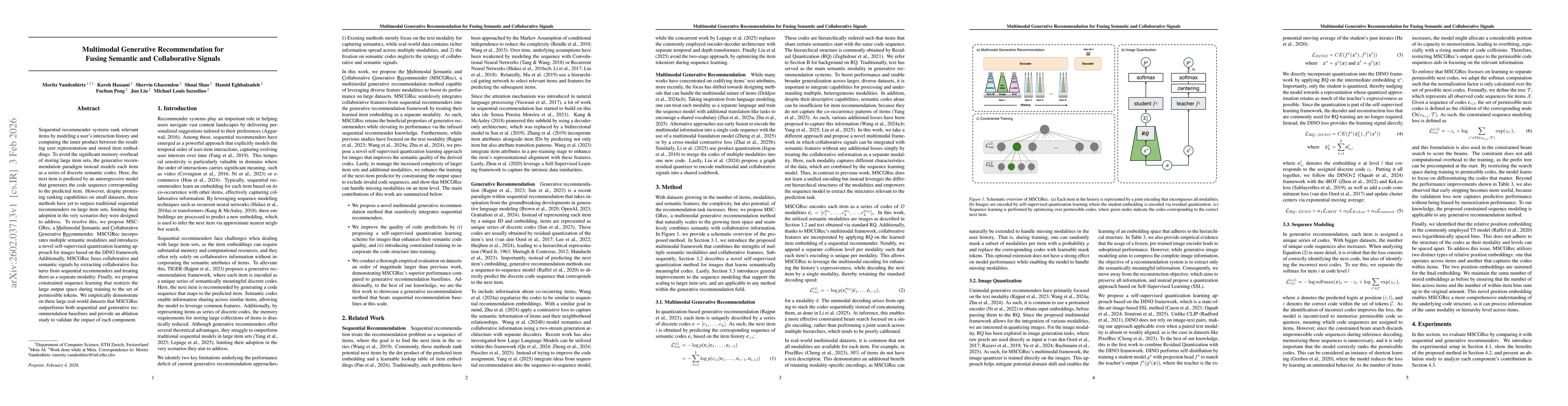 Thumbnail for Multimodal Generative Recommendation for Fusing Semantic and Collaborative Signals