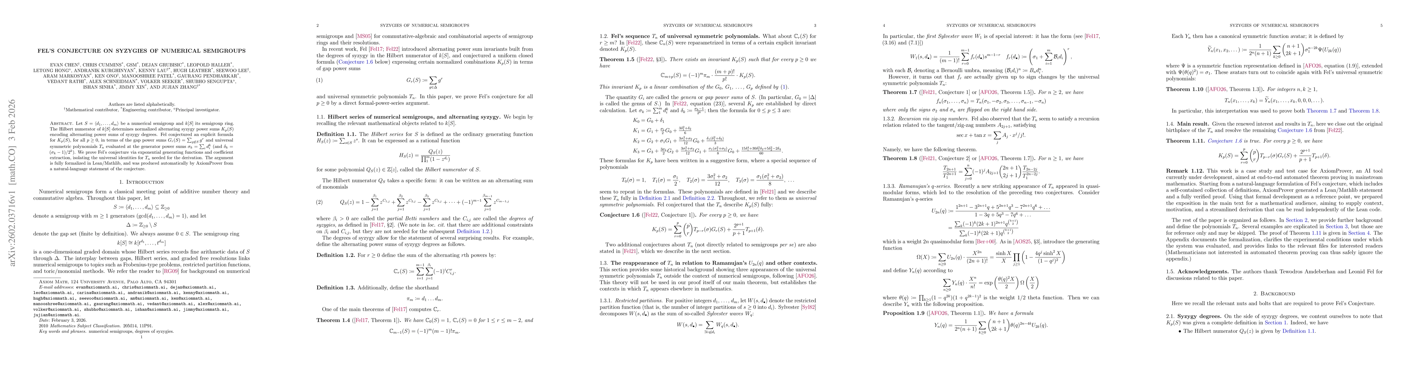 Thumbnail for Fel's Conjecture on Syzygies of Numerical Semigroups