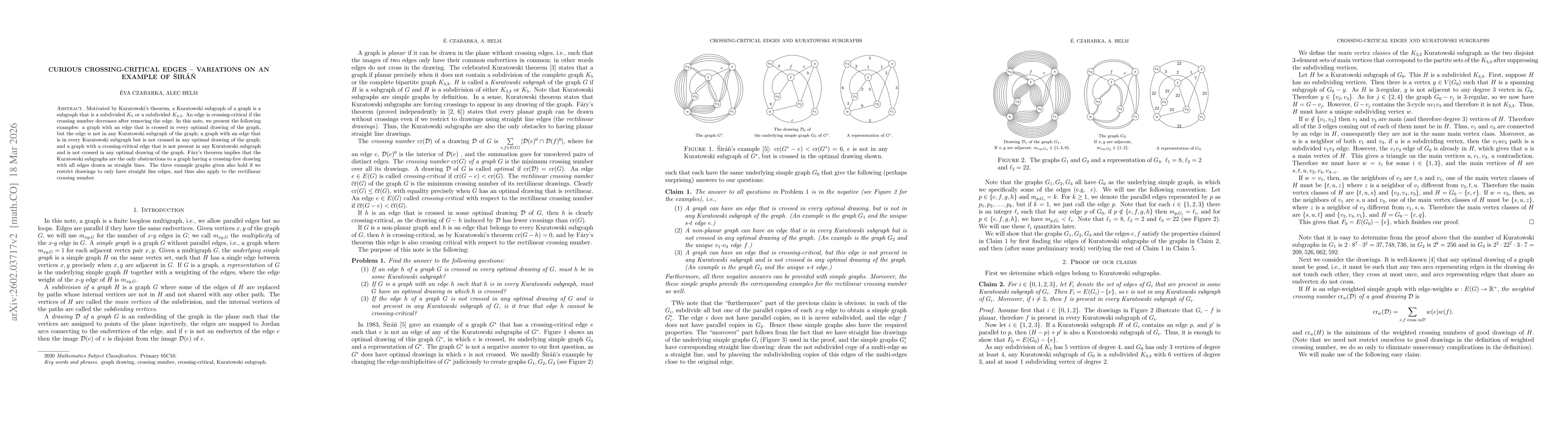 Thumbnail for Curious crossing-critical edges -- variations on an example of Širáň