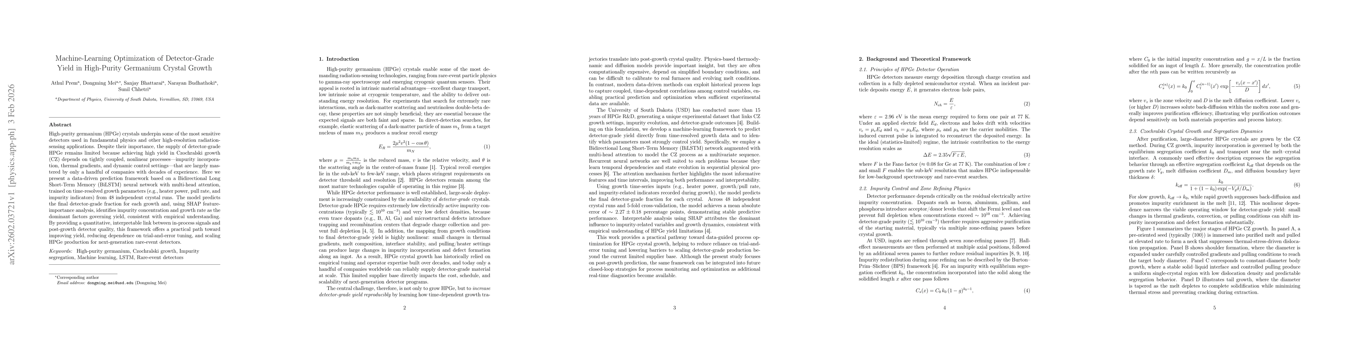 Thumbnail for Machine-Learning Optimization of Detector-Grade Yield in High-Purity Germanium Crystal Growth