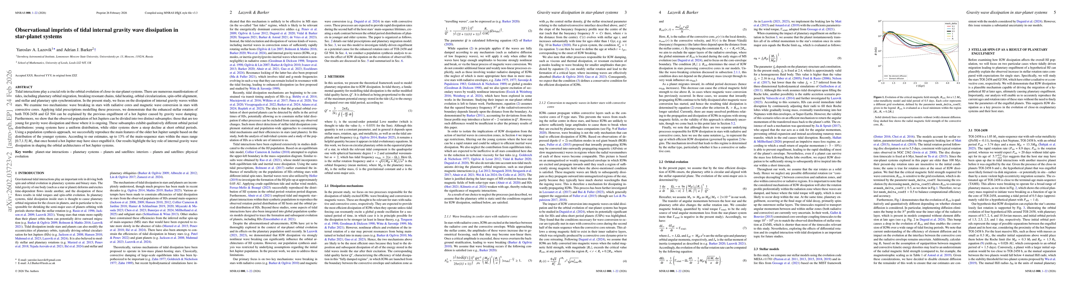 Thumbnail for Observational imprints of tidal internal gravity wave dissipation in star-planet systems