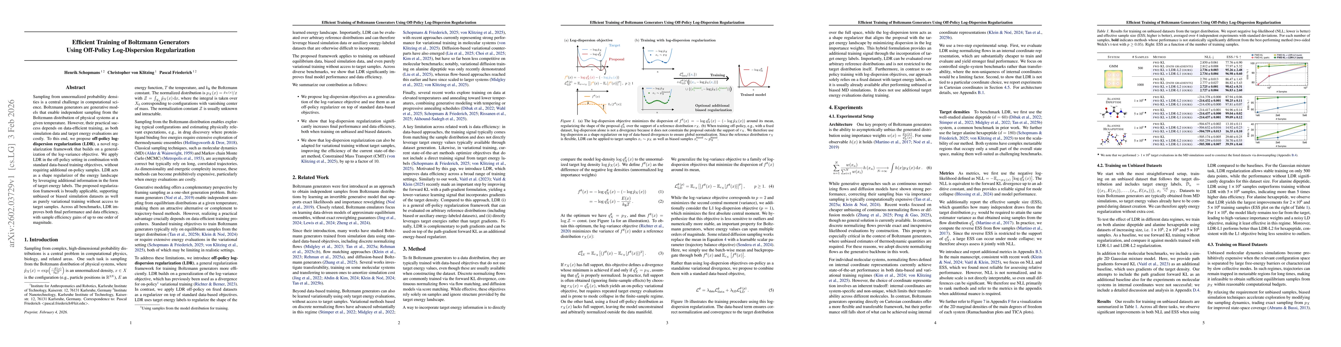 Thumbnail for Efficient Training of Boltzmann Generators Using Off-Policy Log-Dispersion Regularization