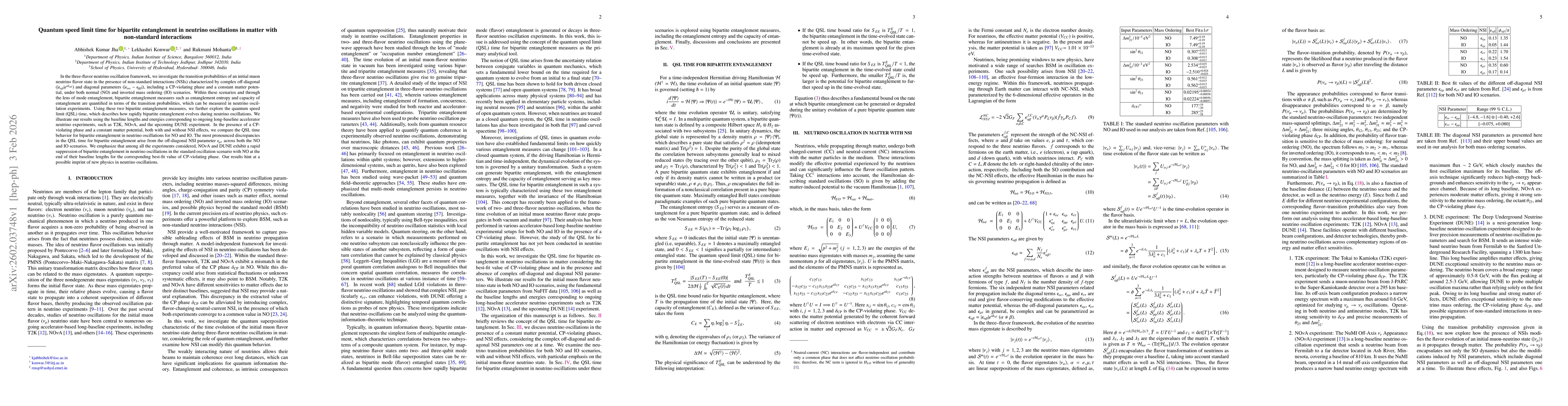 Thumbnail for Quantum speed limit time for bipartite entanglement in neutrino oscillations in matter with non-standard interactions