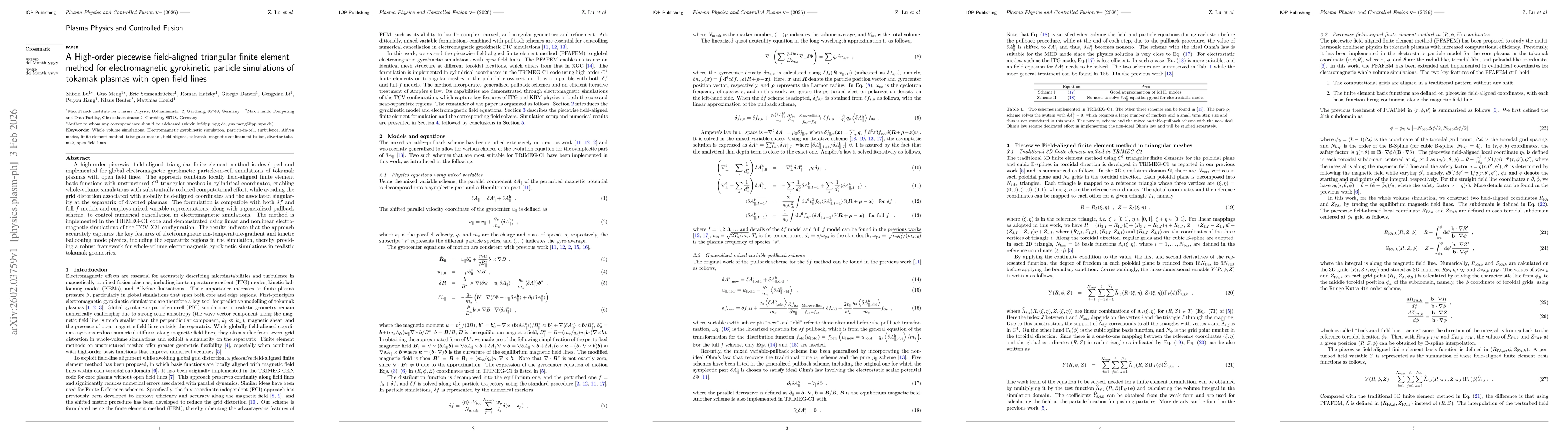 Thumbnail for A High-order piecewise field-aligned triangular finite element method for electromagnetic gyrokinetic particle simulations of tokamak plasmas with open field lines