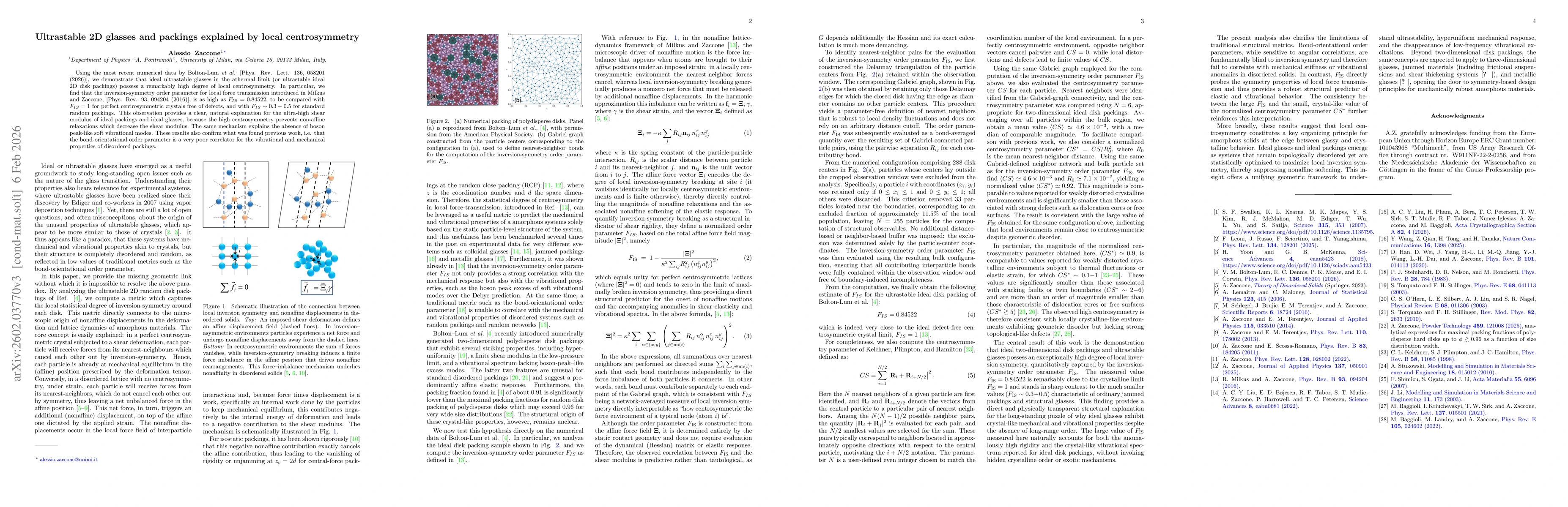 Thumbnail for Ultrastable 2D glasses and packings explained by local centrosymmetry