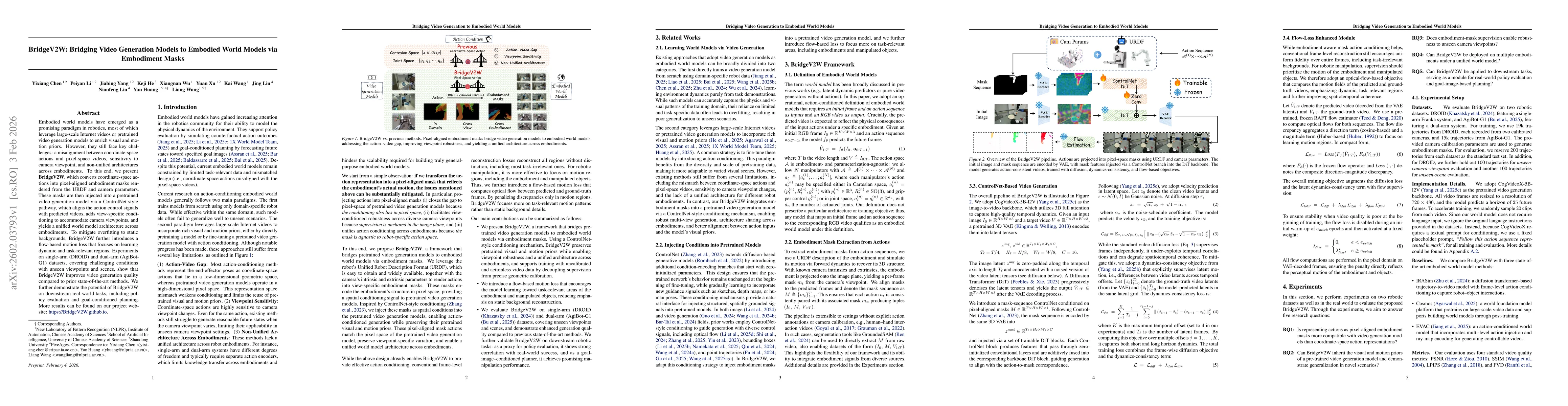 Thumbnail for BridgeV2W: Bridging Video Generation Models to Embodied World Models via Embodiment Masks