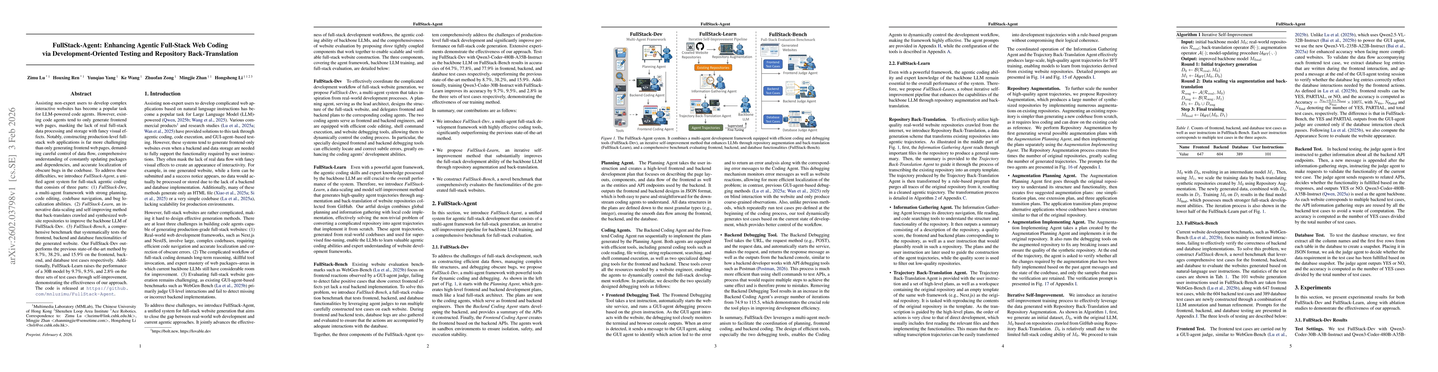 Thumbnail for FullStack-Agent: Enhancing Agentic Full-Stack Web Coding via Development-Oriented Testing and Repository Back-Translation