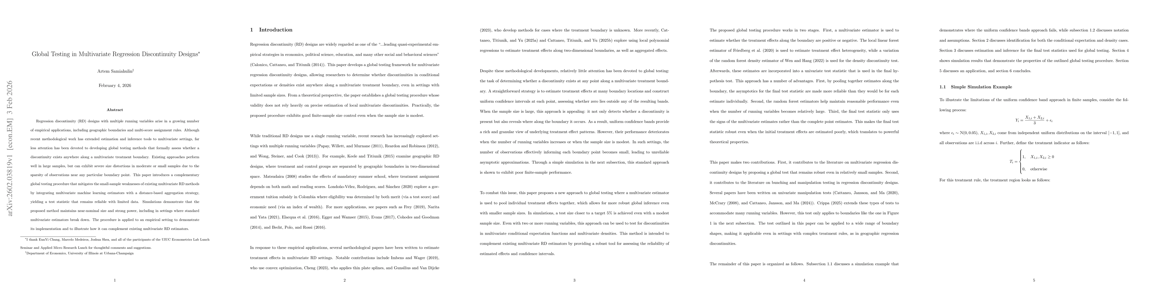 Thumbnail for Global Testing in Multivariate Regression Discontinuity Designs
