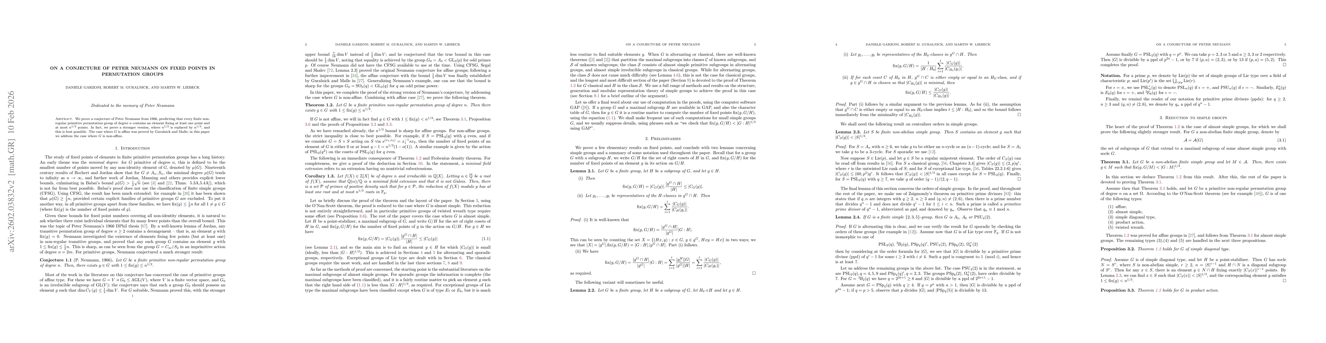Thumbnail for On a conjecture of Peter Neumann on fixed points in permutation groups