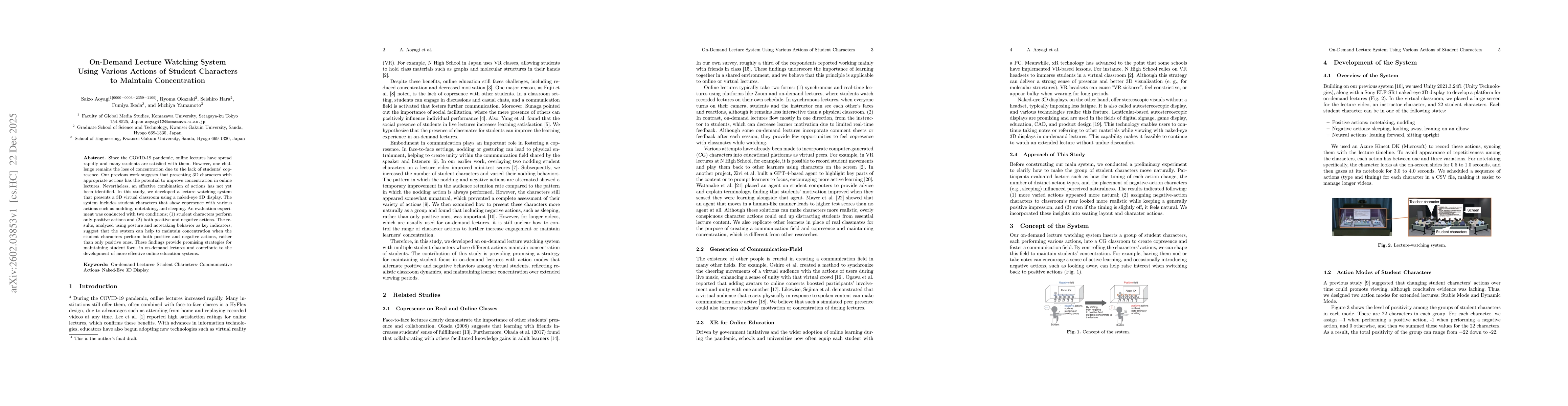 Thumbnail for On-Demand Lecture Watching System Using Various Actions of Student Characters to Maintain Concentration