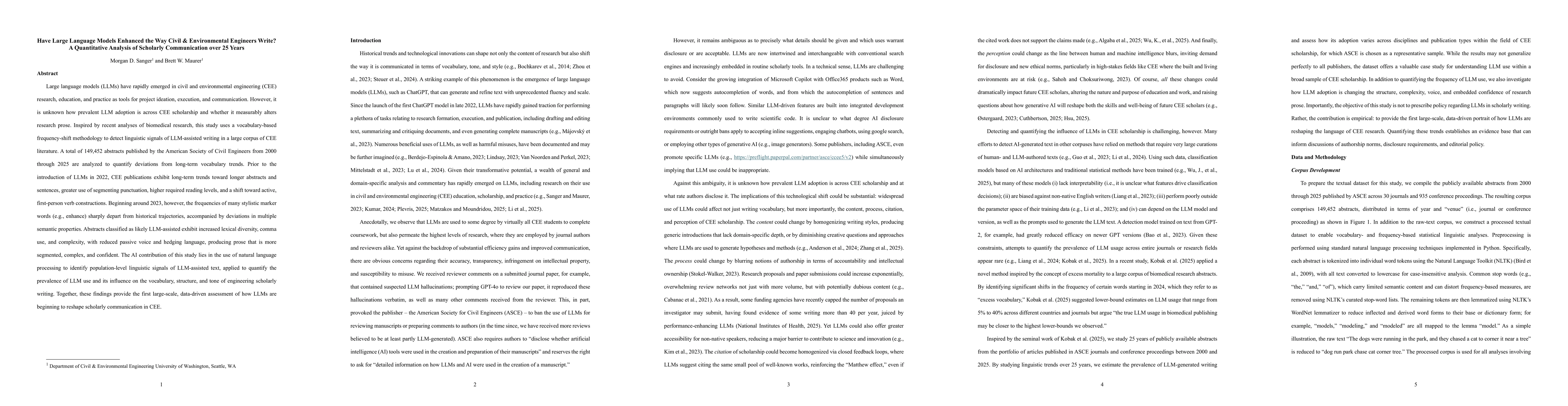 Thumbnail for Have Large Language Models Enhanced the Way Civil & Environmental Engineers Write? A Quantitative Analysis of Scholarly Communication over 25 Years