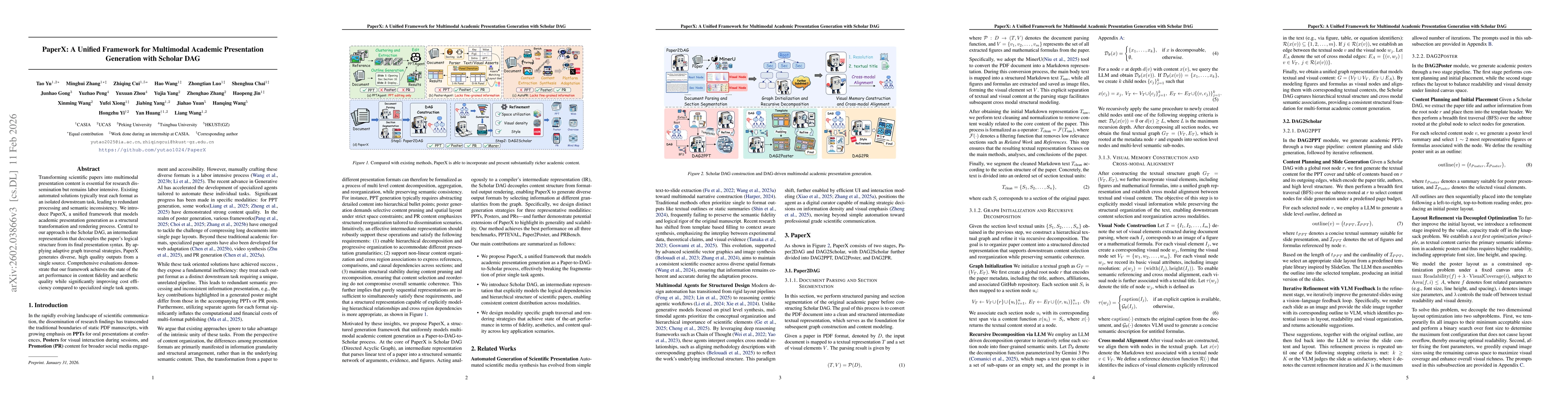 Thumbnail for PaperX: A Unified Framework for Multimodal Academic Presentation Generation with Scholar DAG