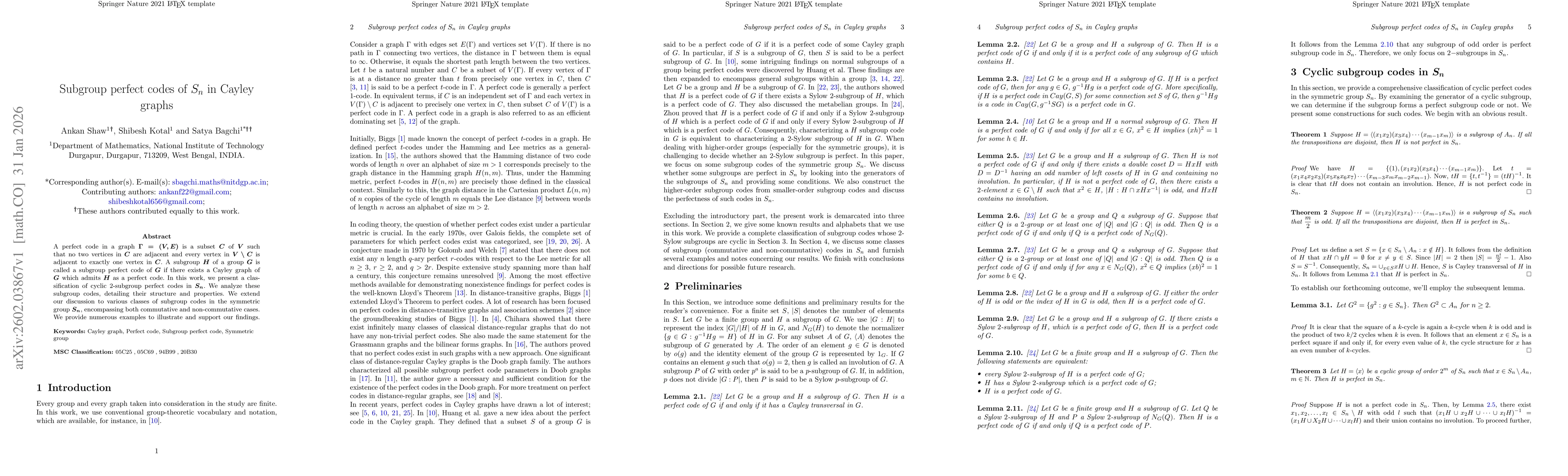 Thumbnail for Subgroup perfect codes of $ S_n $ in Cayley graphs