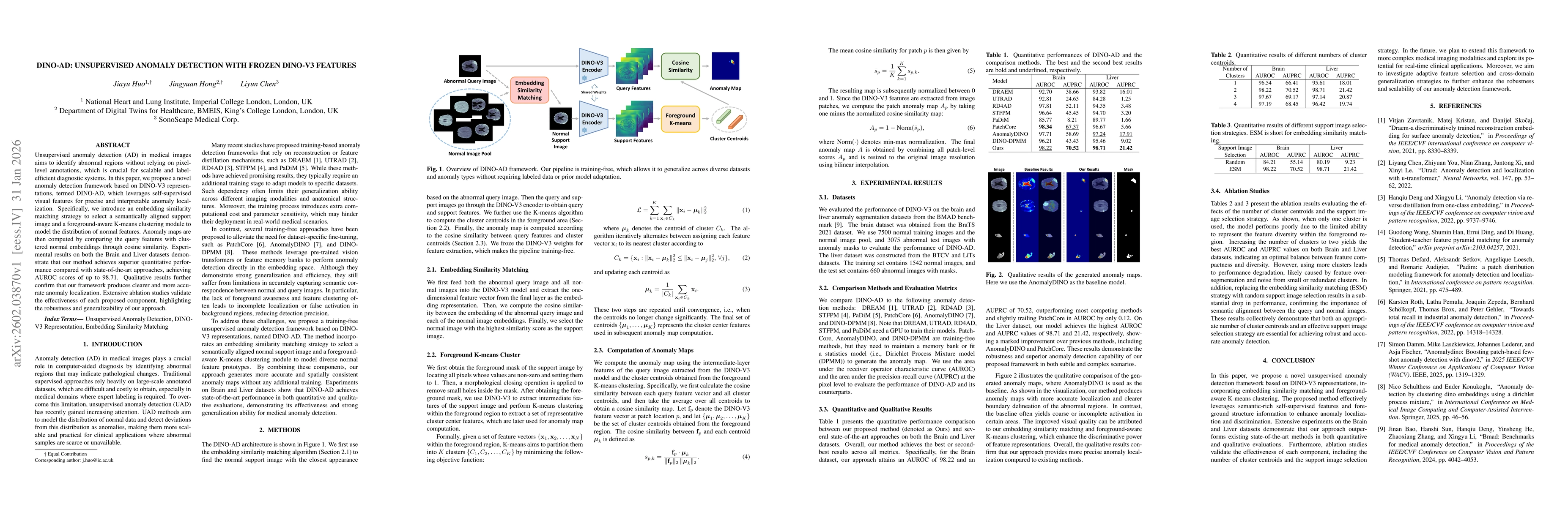 Thumbnail for DINO-AD: Unsupervised Anomaly Detection with Frozen DINO-V3 Features