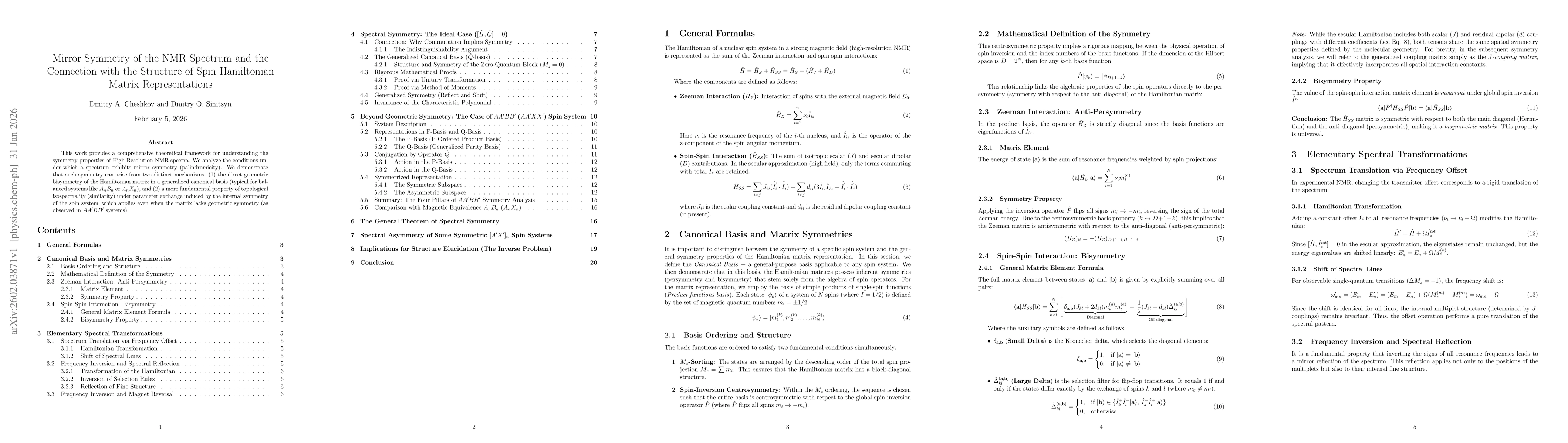 Thumbnail for Mirror Symmetry of the NMR Spectrum and the Connection with the Structure of Spin Hamiltonian Matrix Representations