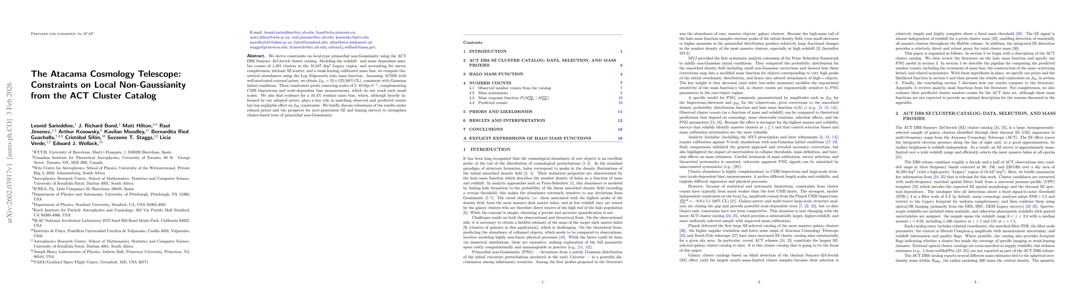Thumbnail for The Atacama Cosmology Telescope: Constraints on Local Non-Gaussianity from the ACT Cluster Catalog