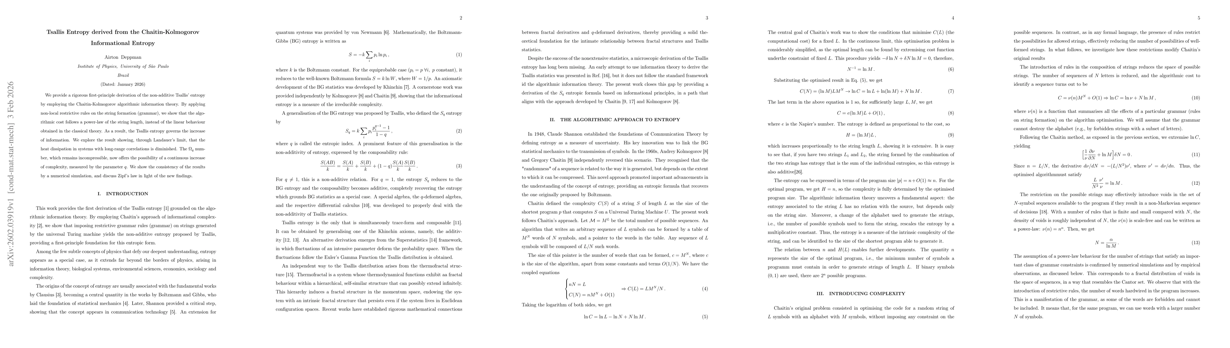 Thumbnail for Tsallis Entropy derived from the Chaitin-Kolmogorov Informational Entropy