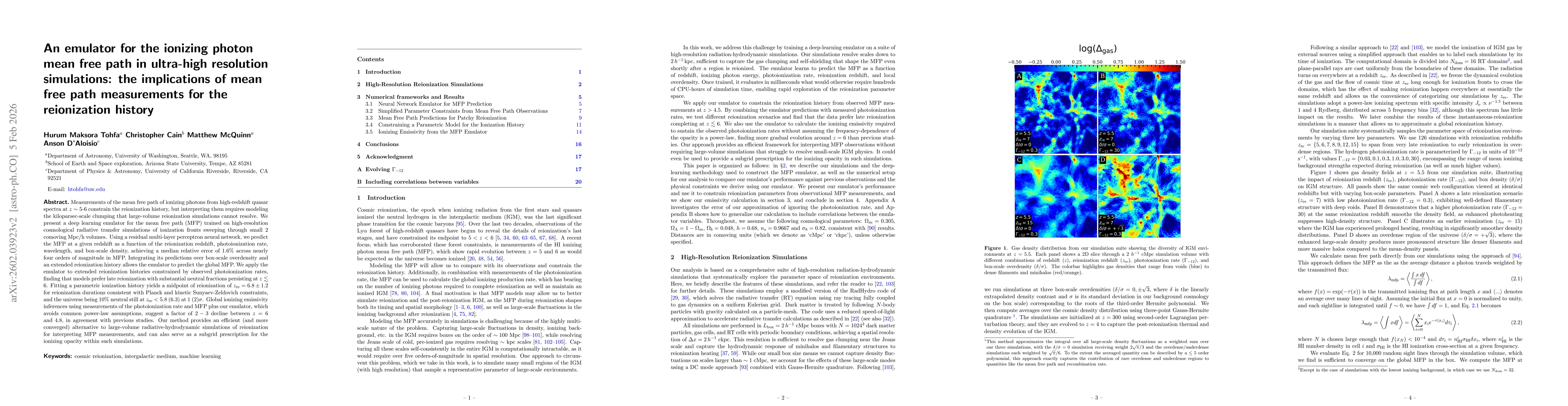 Thumbnail for An emulator for the ionizing photon mean free path in ultra-high resolution simulations: the implications of mean free path measurements for the reionization history