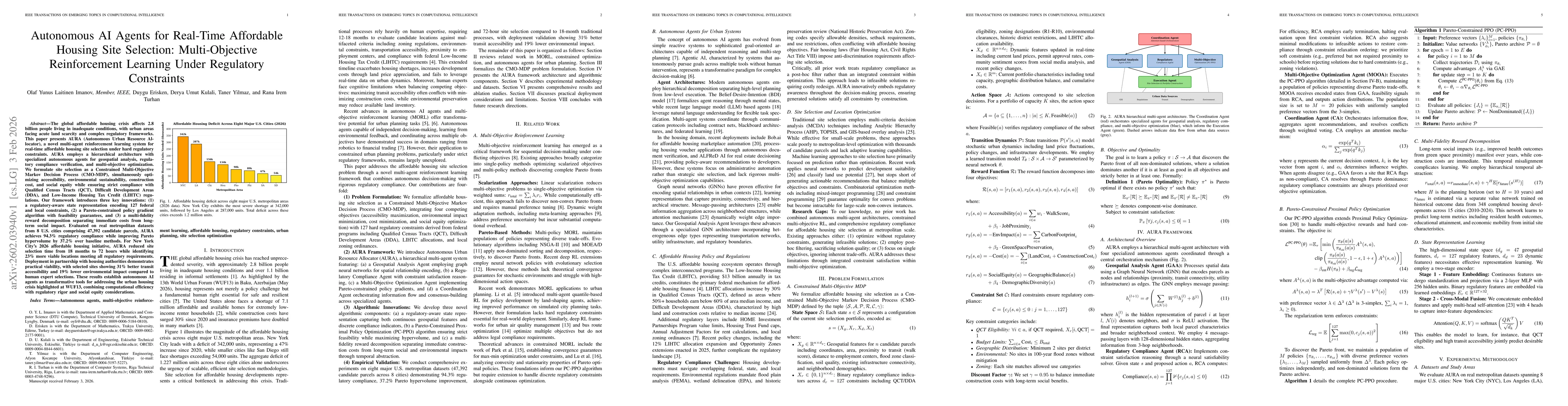 Thumbnail for Autonomous AI Agents for Real-Time Affordable Housing Site Selection: Multi-Objective Reinforcement Learning Under Regulatory Constraints