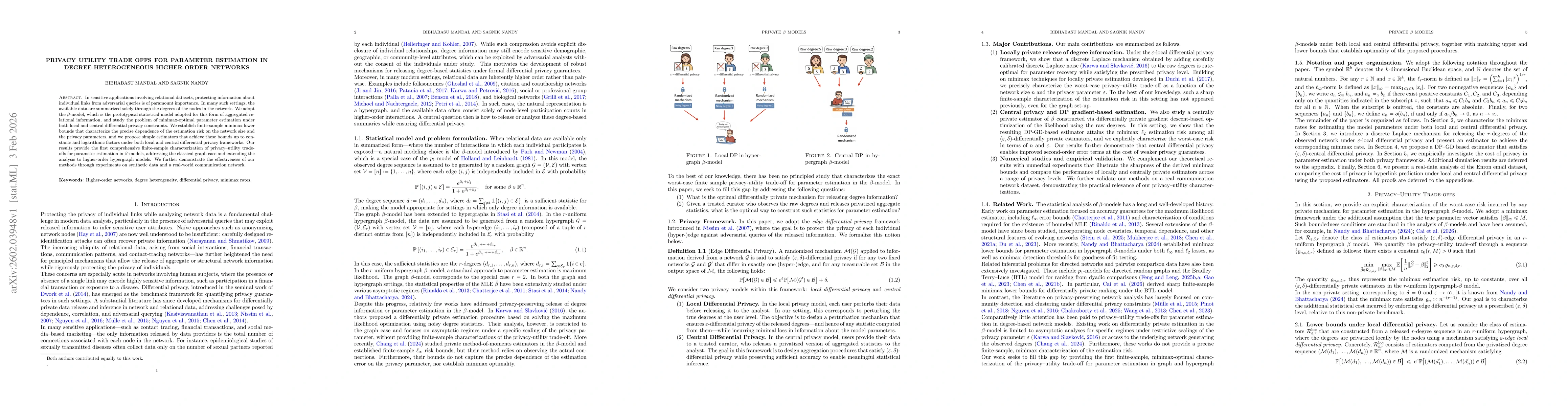 Thumbnail for Privacy utility trade offs for parameter estimation in degree heterogeneous higher order networks