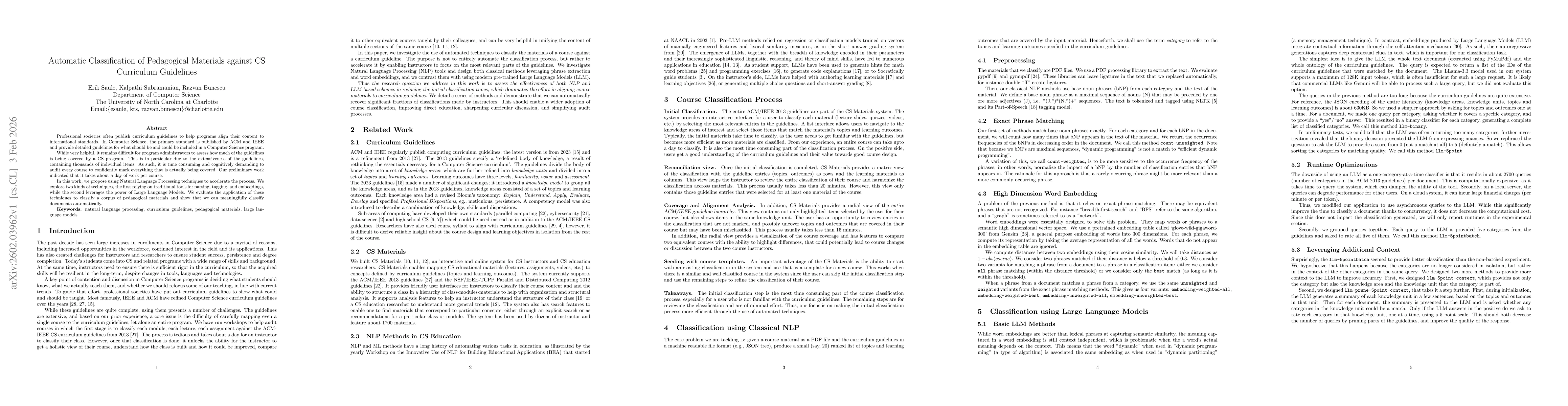 Thumbnail for Automatic Classification of Pedagogical Materials against CS Curriculum Guidelines