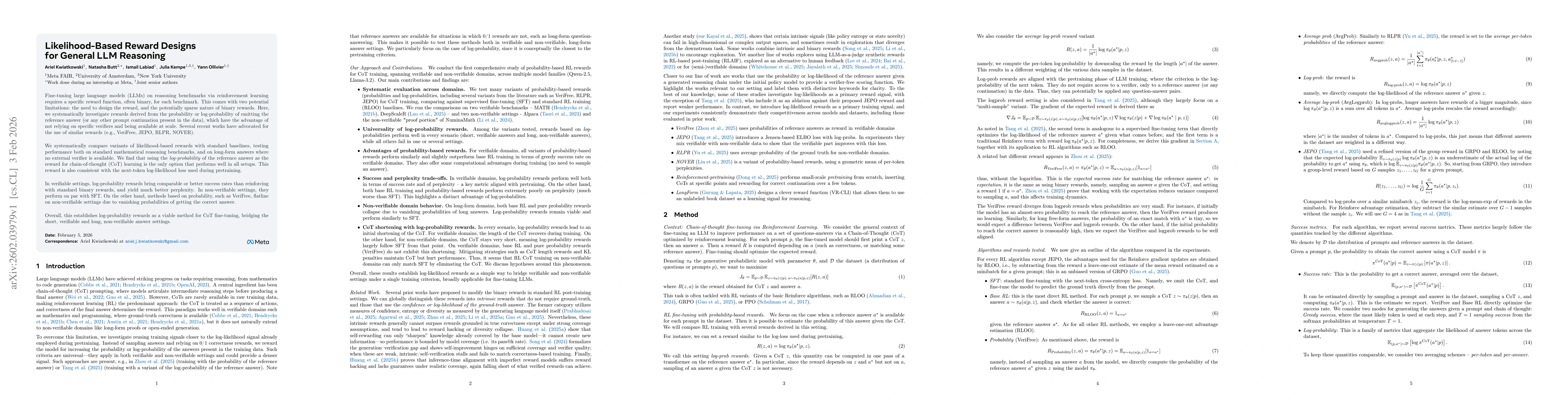 Thumbnail for Likelihood-Based Reward Designs for General LLM Reasoning