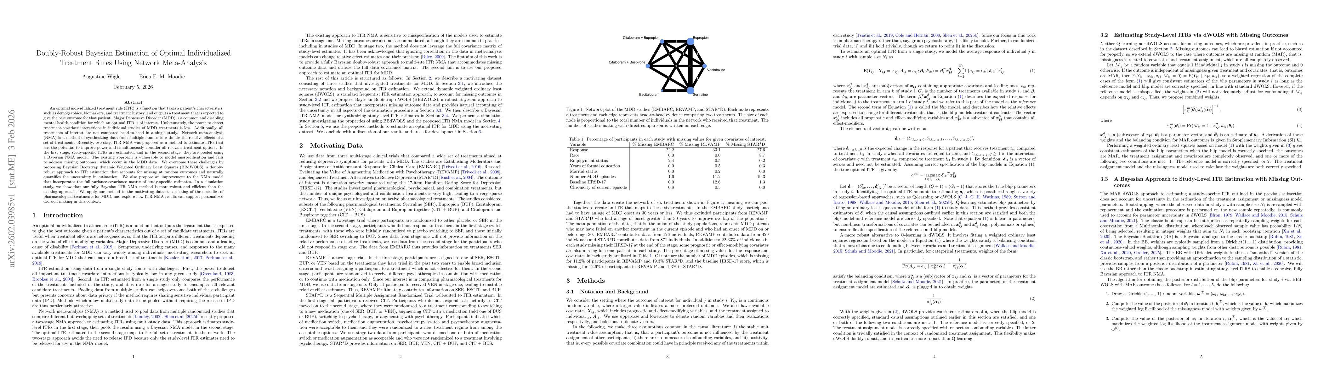 Thumbnail for Doubly-Robust Bayesian Estimation of Optimal Individualized Treatment Rules using Network Meta-Analysis