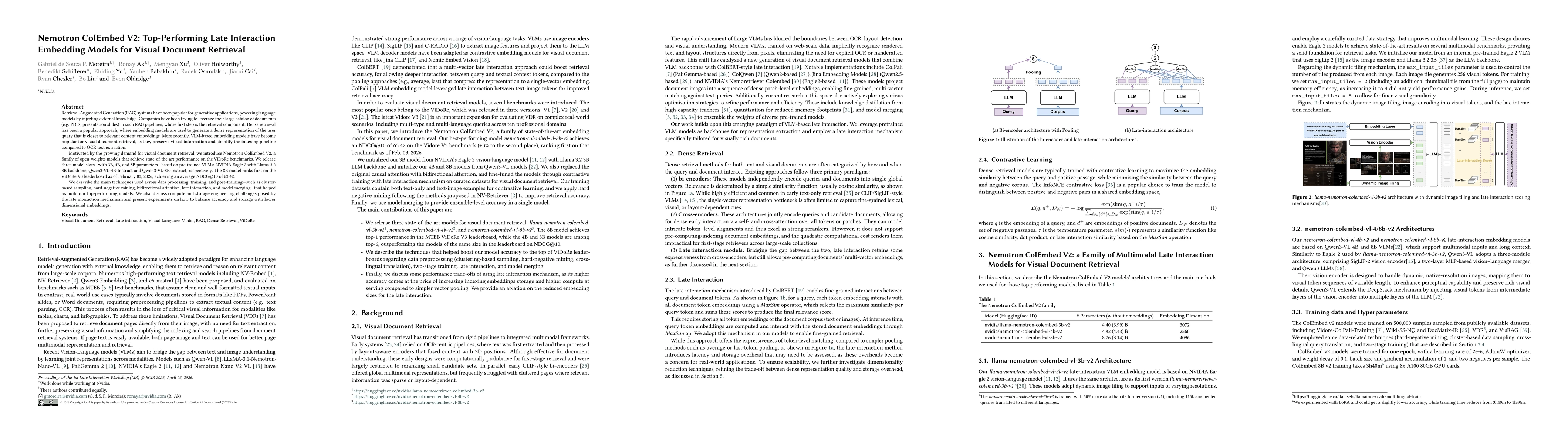 Thumbnail for Nemotron ColEmbed V2: Top-Performing Late Interaction embedding models for Visual Document Retrieval