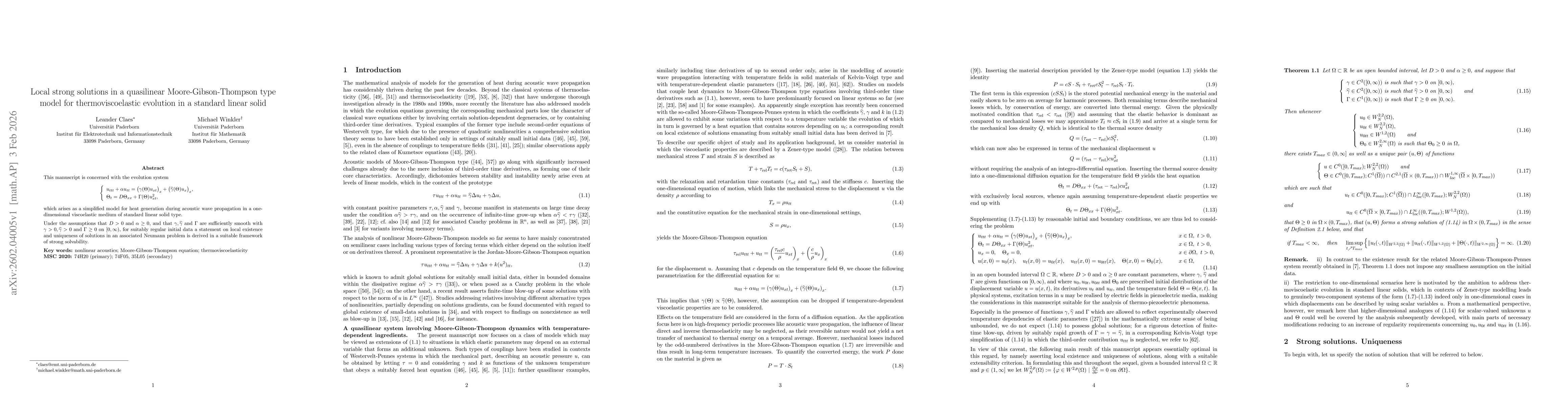 Thumbnail for Local strong solutions in a quasilinear Moore-Gibson-Thompson type model for thermoviscoelastic evolution in a standard linear solid