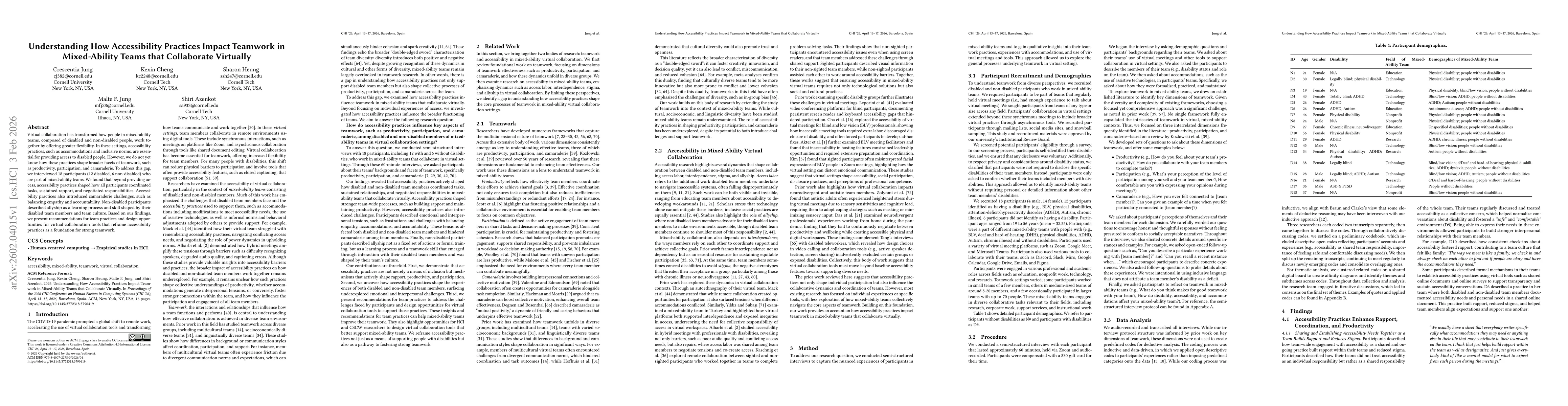 Thumbnail for Understanding How Accessibility Practices Impact Teamwork in Mixed-Ability Teams that Collaborate Virtually
