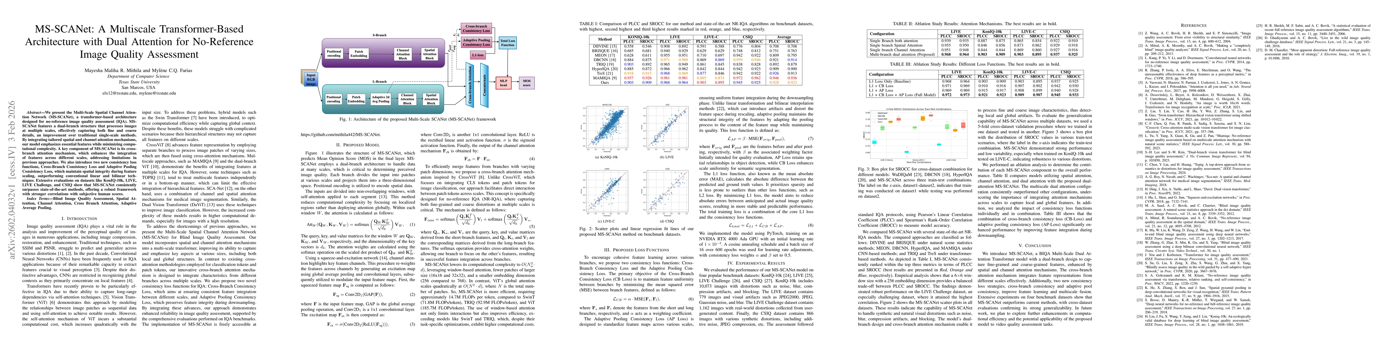 Thumbnail for MS-SCANet: A Multiscale Transformer-Based Architecture with Dual Attention for No-Reference Image Quality Assessment