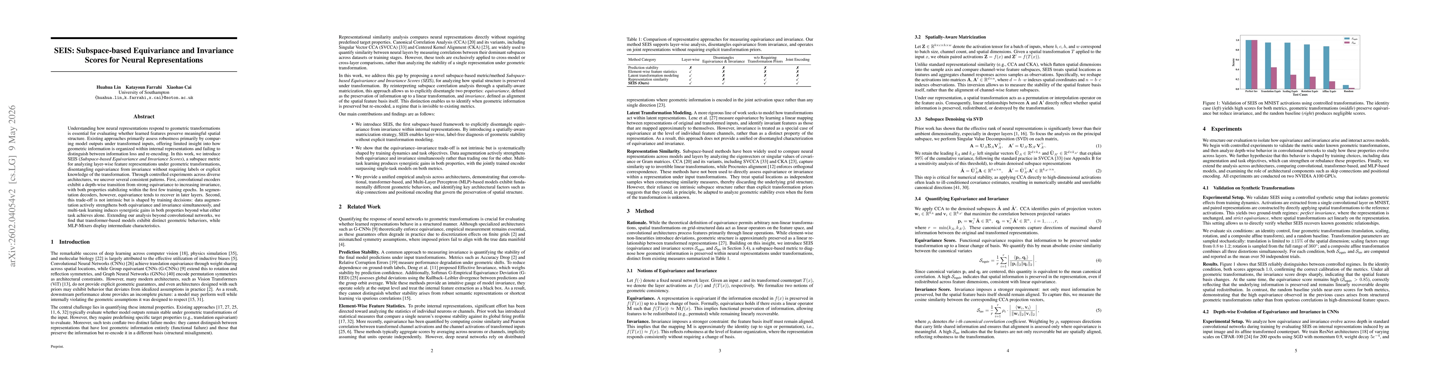 Thumbnail for SEIS: Subspace-based Equivariance and Invariance Scores for Neural Representations