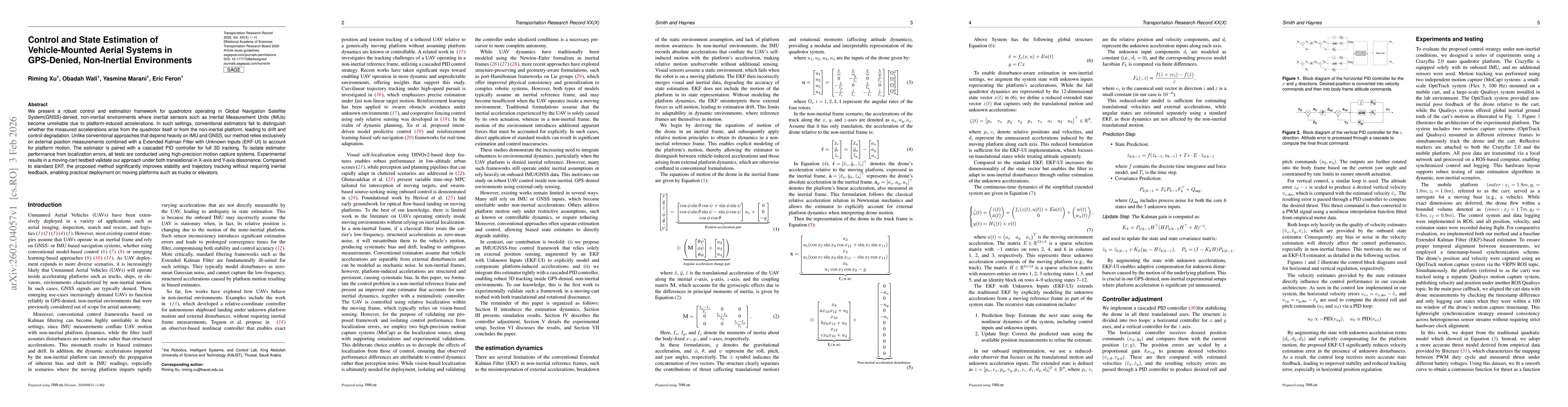 Thumbnail for Control and State Estimation of Vehicle-Mounted Aerial Systems in GPS-Denied, Non-Inertial Environments