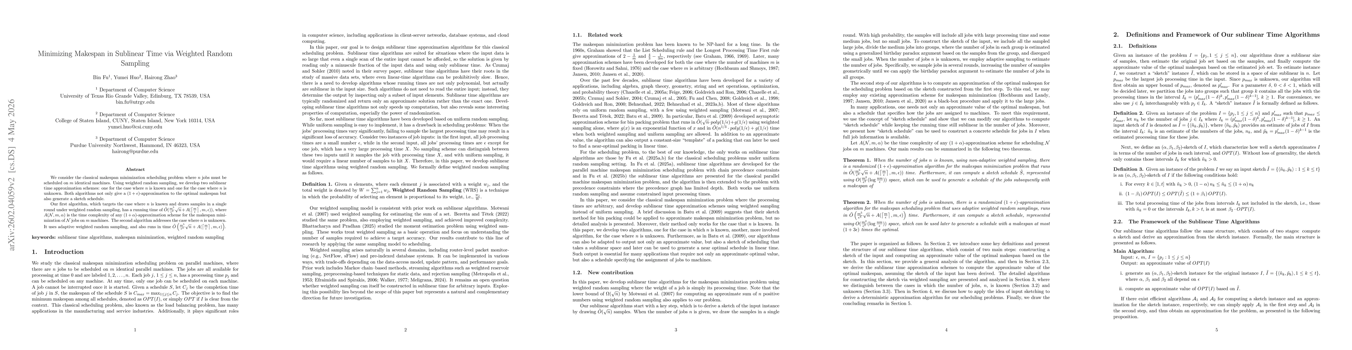 Thumbnail for Minimizing Makespan in Sublinear Time via Weighted Random Sampling