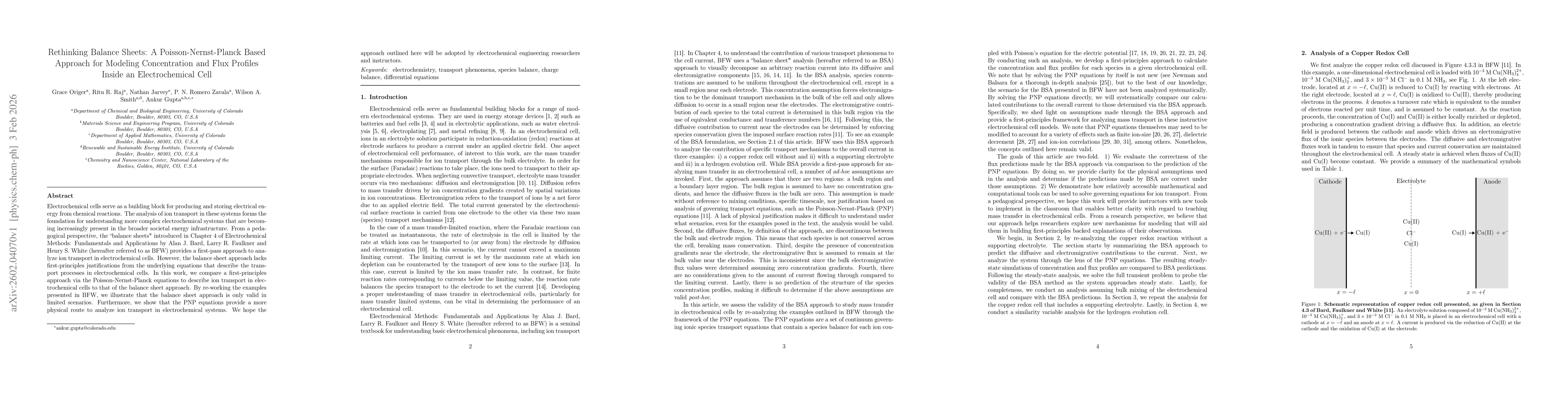 Thumbnail for Rethinking Balance Sheets: A Poisson-Nernst-Planck Based Approach for Modeling Concentration and Flux Profiles Inside an Electrochemical Cell