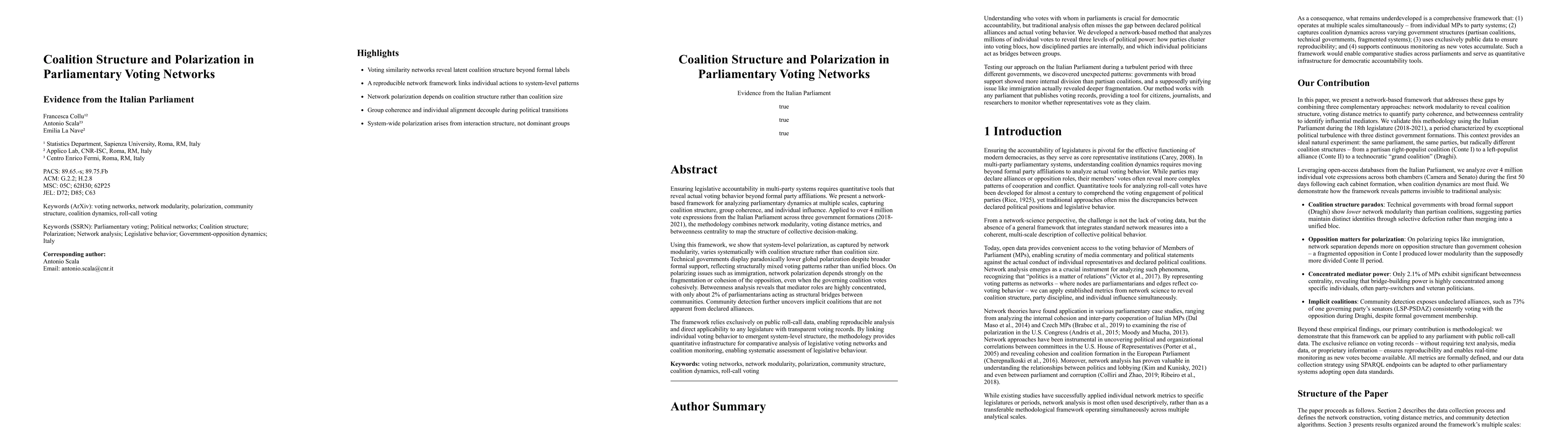 Thumbnail for Coalition Structure and Polarization in Parliamentary Voting Networks: Evidence from the Italian Parliament