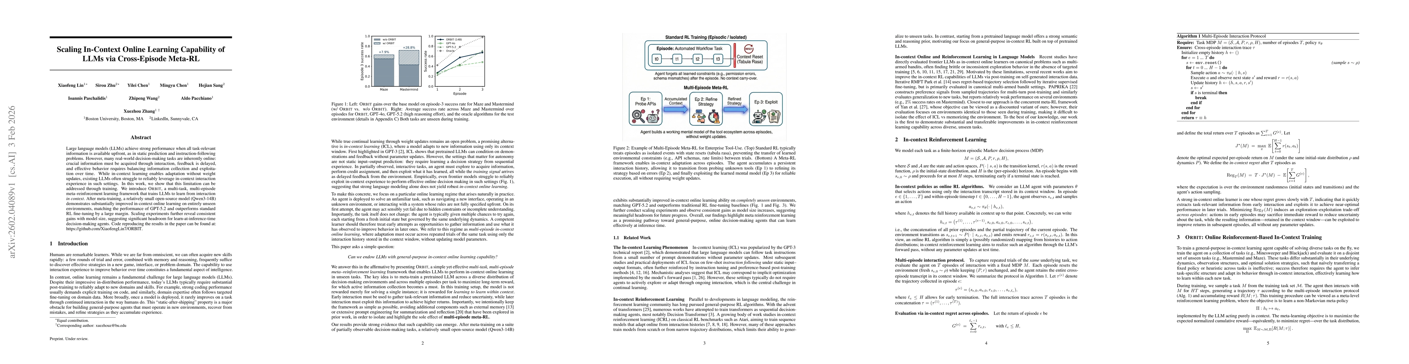 Thumbnail for Scaling In-Context Online Learning Capability of LLMs via Cross-Episode Meta-RL